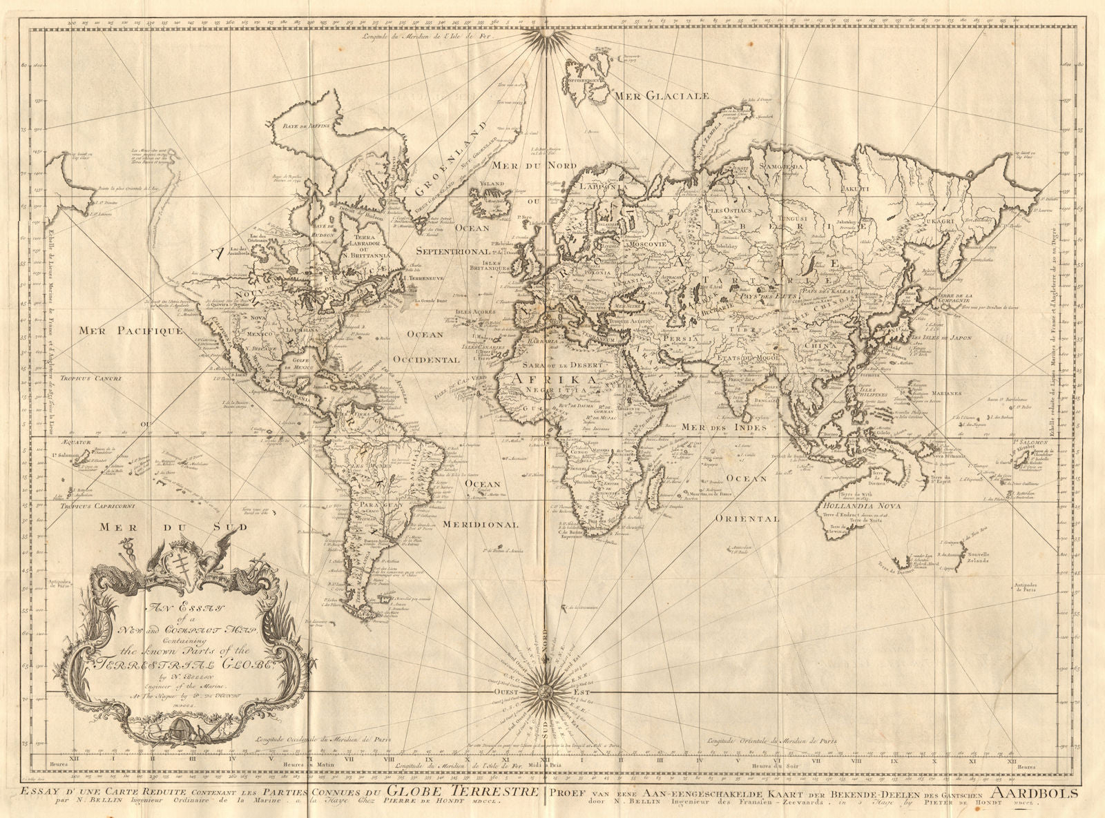 'Essay of a New & Compact Map… of the Terrestrial Globe'. BELLIN/SCHLEY 1747
